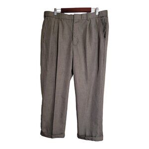 Adjust A Band Pleated Pants Brown 38S  Polyester Stretch Waistband